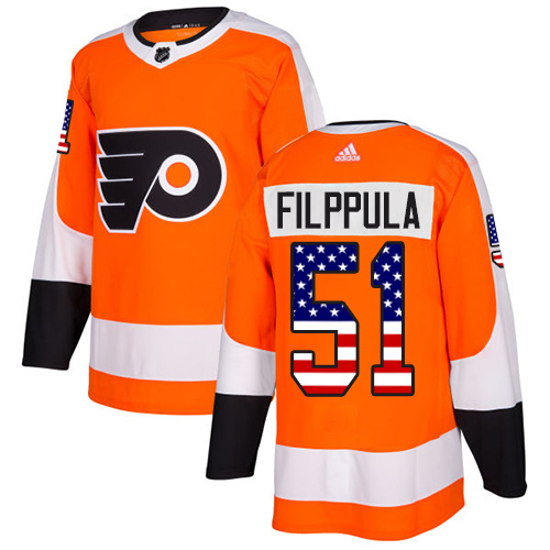 Adidas Flyers #51 Valtteri Filppula Orange Home Authentic USA Flag Stitched NHL Jersey